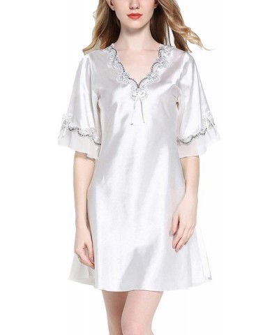 Women's Floral Silky Sleep Dress Short Sleeves Solid Pajama Lace Luxury Nightgown - White - CN18W4QTQYT $38.68 Nightgowns & S...