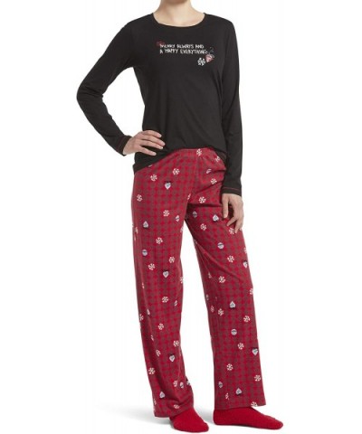 Women's Printed Knit Tee and Pant 3 Piece Pajama Set - Black - Mercury Always - CF18YKZWQXS $37.99 Sets