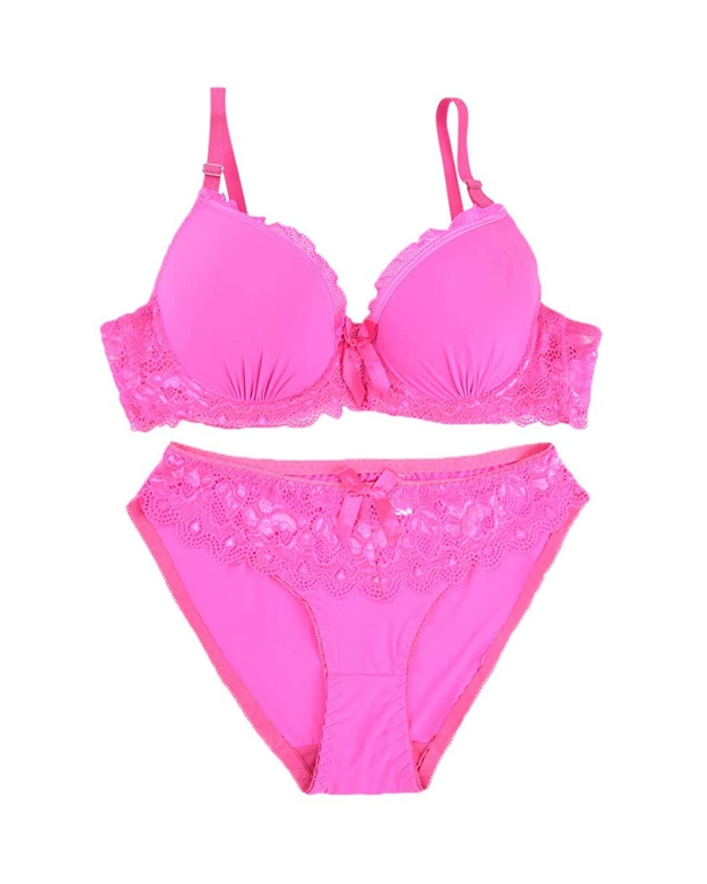 Women's Lace Lingerie Bra and Panty Set Strappy Babydoll Bodysuit - Hot Pink - CQ18SMTK3QC $18.42 Robes