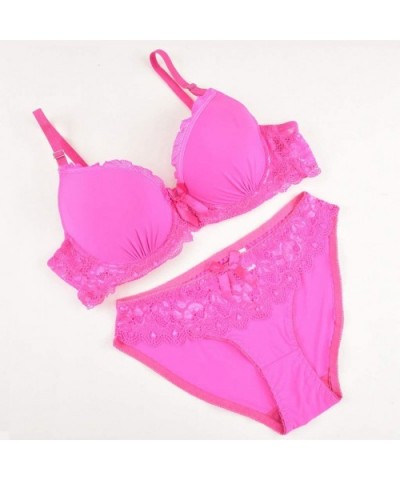 Women's Lace Lingerie Bra and Panty Set Strappy Babydoll Bodysuit - Hot Pink - CQ18SMTK3QC $18.42 Robes