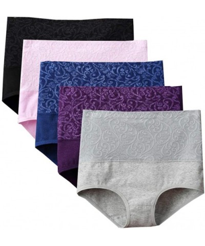 Womens High Waist Underwear Solid Color Tummy Control Cotton Brief Panties 3/5 Pack - 5 Pack - C718WI4OGWL $33.56 Panties