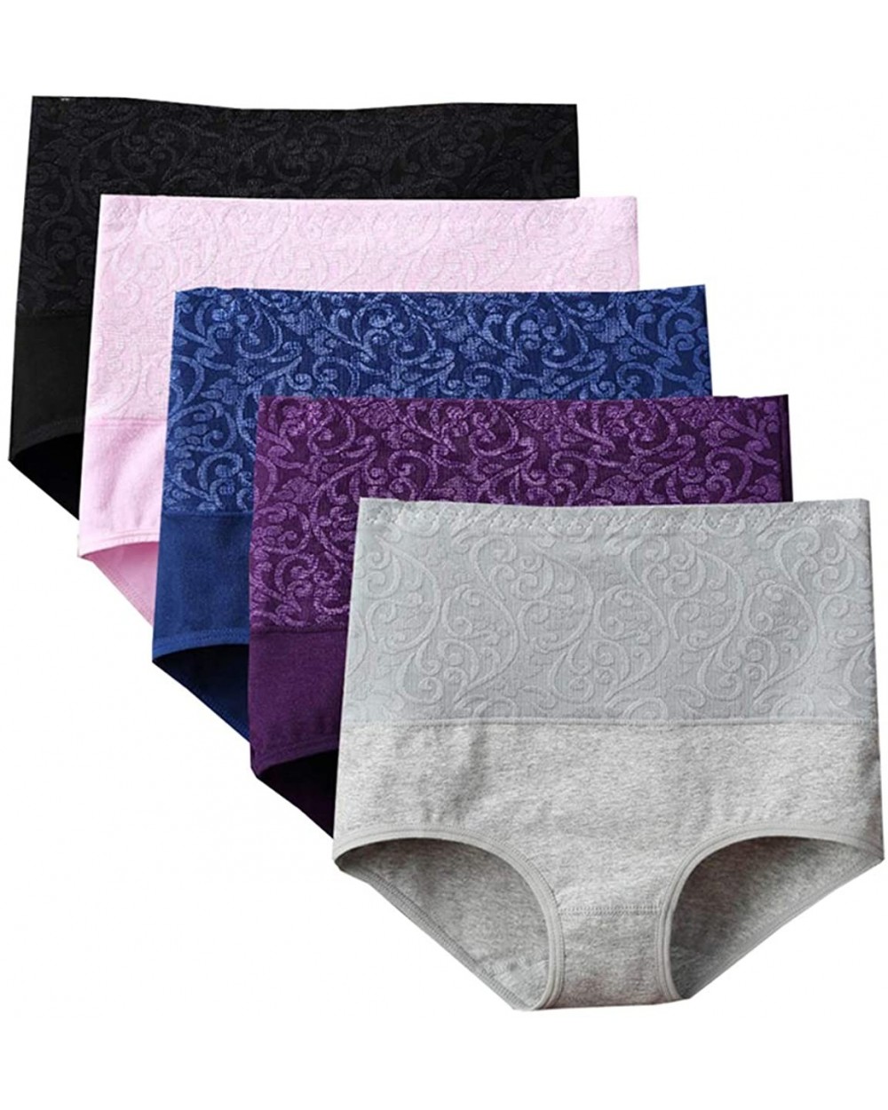 Womens High Waist Underwear Solid Color Tummy Control Cotton Brief Panties 3/5 Pack - 5 Pack - C718WI4OGWL $33.56 Panties