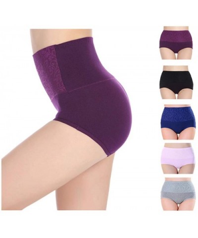 Womens High Waist Underwear Solid Color Tummy Control Cotton Brief Panties 3/5 Pack - 5 Pack - C718WI4OGWL $33.56 Panties