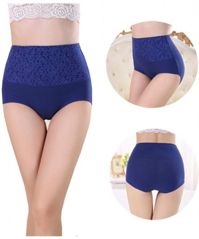 Womens High Waist Underwear Solid Color Tummy Control Cotton Brief Panties 3/5 Pack - 5 Pack - C718WI4OGWL $33.56 Panties