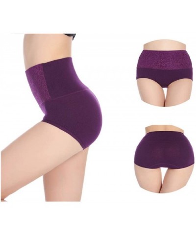 Womens High Waist Underwear Solid Color Tummy Control Cotton Brief Panties 3/5 Pack - 5 Pack - C718WI4OGWL $33.56 Panties