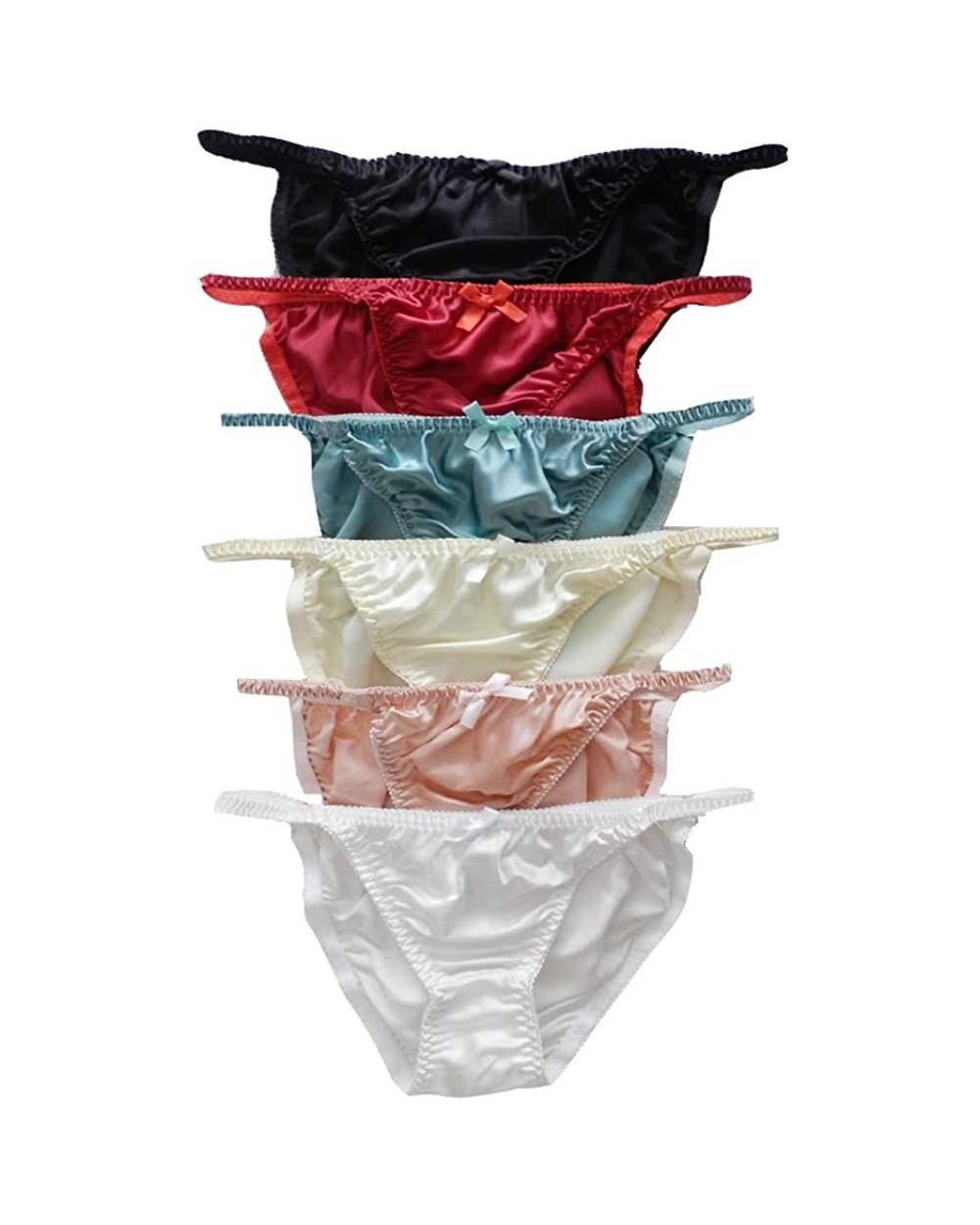 6PCS Sexy Women's 100% Silk String Bikini Panties S M L XL XXL(W26"-41")Solid - Multicoloured - CD12O7SJTNP $58.75 Panties