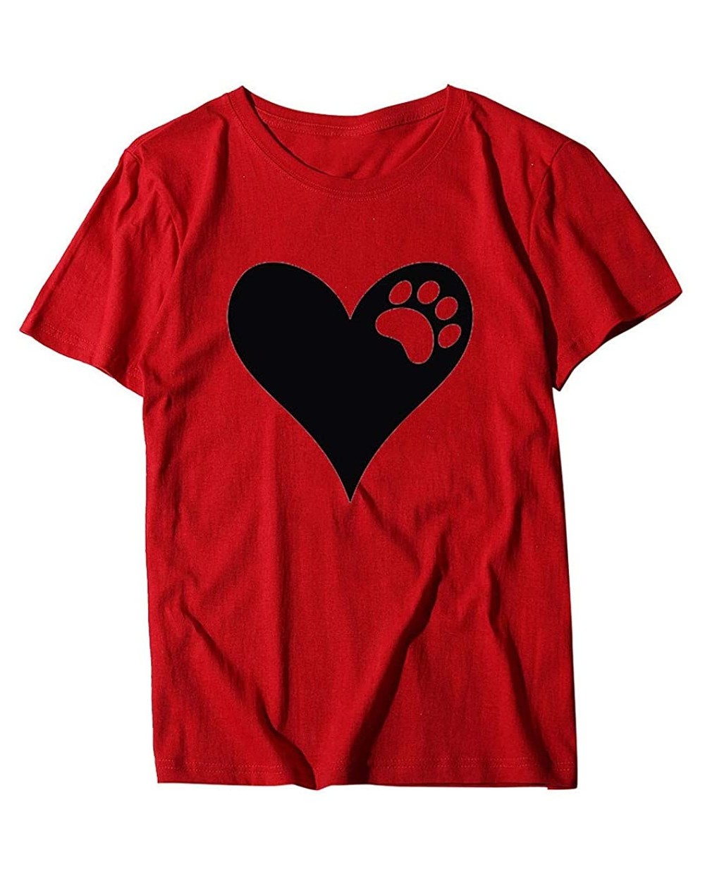 Women Short Sleeves O-Neck Heart-Shaped Print Casual Tops Blouse T-Shirt - Red - C019CT554ST $27.26 Thermal Underwear