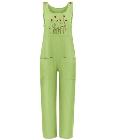 Women's Printed Casual Baggy Overalls Jumpsuit with Pockets - Floral Green - C819D8IY5R2 $35.95 Shapewear