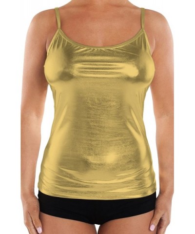 Women's Wet Look Liquid Strap Camisole Vest Top - Gold - C91899K67DQ $37.98 Camisoles & Tanks