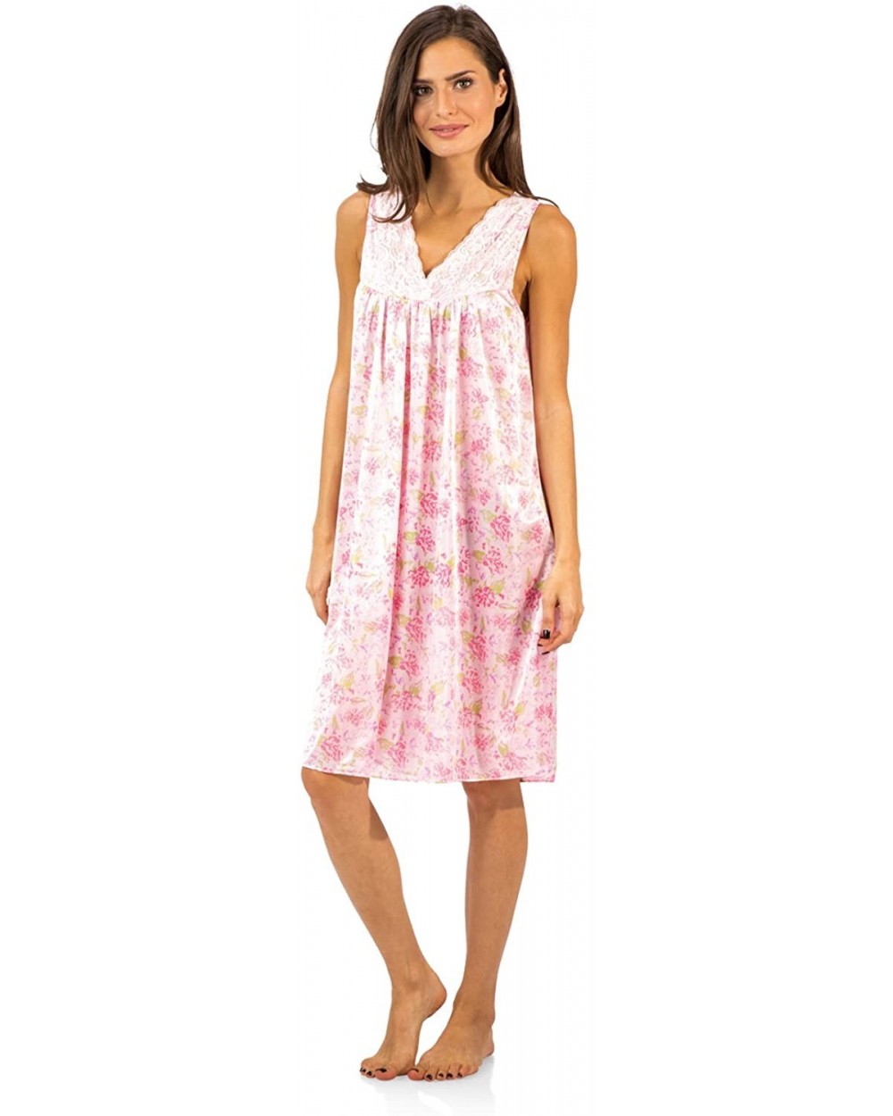 Women's Flower Tricot Sleeveless Nightgown - Floral/Pink - C712O4UOQIR $20.73 Nightgowns & Sleepshirts