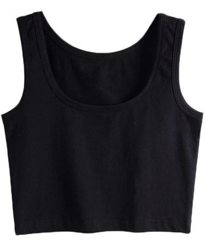 Women Crop Tank Top Slim Fit Camisole Vest Cotton Sleeveless Tops - Black - CN19C8AOUID $14.99 Camisoles & Tanks