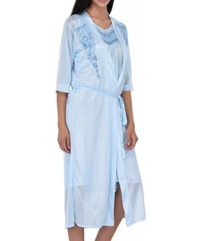 Women's Satin Silk 2 Piece Nightgown Set - Blue - C8183KOUQGK $30.31 Nightgowns & Sleepshirts