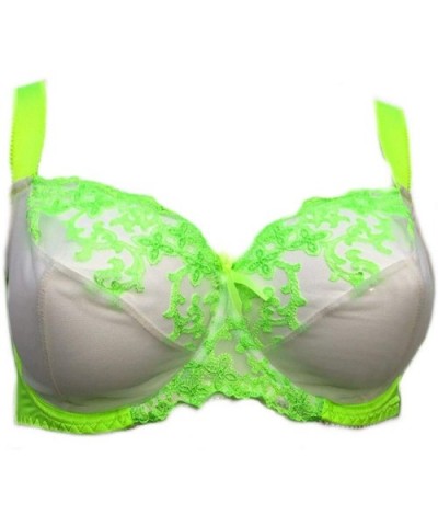 Green Bra Neon Lime Green Bralette Sheer See Through Sheer lace Underwire - C218XUN60CQ $58.31 Bras