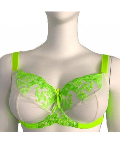 Green Bra Neon Lime Green Bralette Sheer See Through Sheer lace Underwire - C218XUN60CQ $58.31 Bras