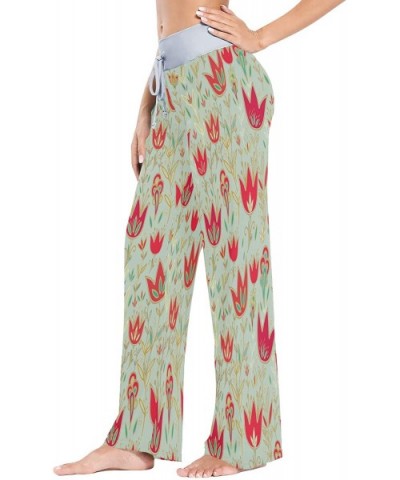 Womens Pajama Lounge Pants Red Tulips Field Floral Flowers Wide Leg Casual Palazzo Pj Sleep Pants Laides 3d Print 1 - C719DEX...