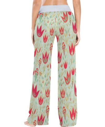 Womens Pajama Lounge Pants Red Tulips Field Floral Flowers Wide Leg Casual Palazzo Pj Sleep Pants Laides 3d Print 1 - C719DEX...