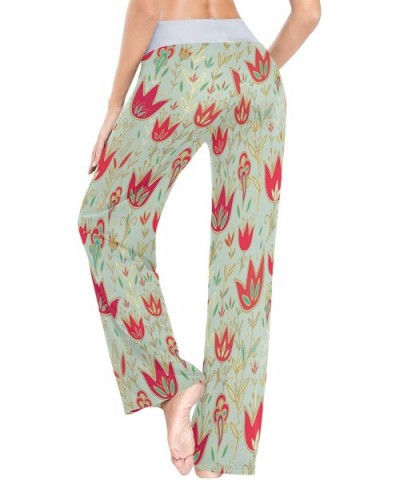 Womens Pajama Lounge Pants Red Tulips Field Floral Flowers Wide Leg Casual Palazzo Pj Sleep Pants Laides 3d Print 1 - C719DEX...