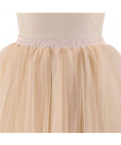 Women's Long Tutu Tulle 5 Layers Skirt Elastic Waist A Line Floor Length Prom Party Skirts Petticoat - Champagne - C818L0AOMK...