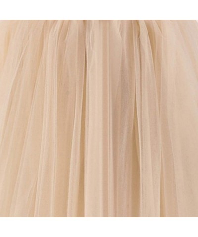 Women's Long Tutu Tulle 5 Layers Skirt Elastic Waist A Line Floor Length Prom Party Skirts Petticoat - Champagne - C818L0AOMK...