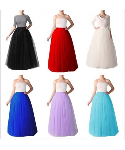 Women's Long Tutu Tulle 5 Layers Skirt Elastic Waist A Line Floor Length Prom Party Skirts Petticoat - Champagne - C818L0AOMK...