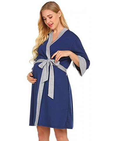 Maternity Nursing Robe Delivery Nightgowns Hospital Breastfeeding Gown Sleepwear for Women - Blue - CX18N7S59R8 $29.25 Robes