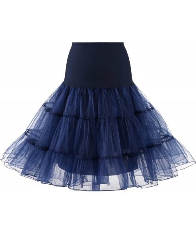 Women's 50s Vintage Rockabilly Petticoat 28'' Length Net Tulle Underskirt Petticoat Half Slip - Navy Blue - CD18QI5RR3A $23.0...