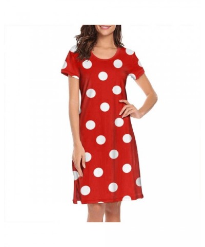 Womens Nightgown Rastafarian Colors Marijuana Short Sleeve Sleep Dress - Red and White Polka Dots - C718ZXE352Y $53.26 Sets