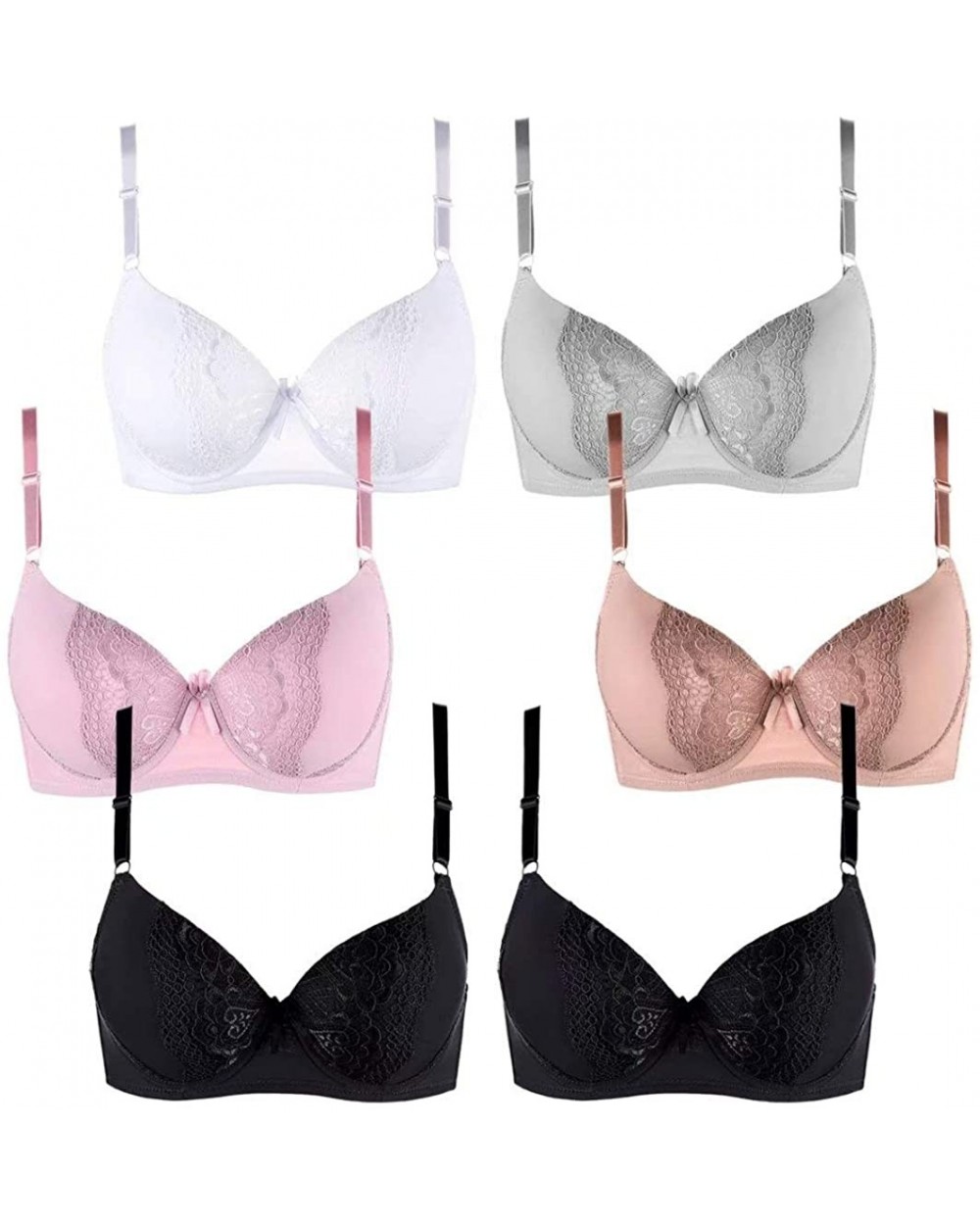 Bras for Women Underwire Bra Women's Everyday Bra Pack of 6 Brassiere Set - 77006 - CJ195D3LK7T $45.84 Bras