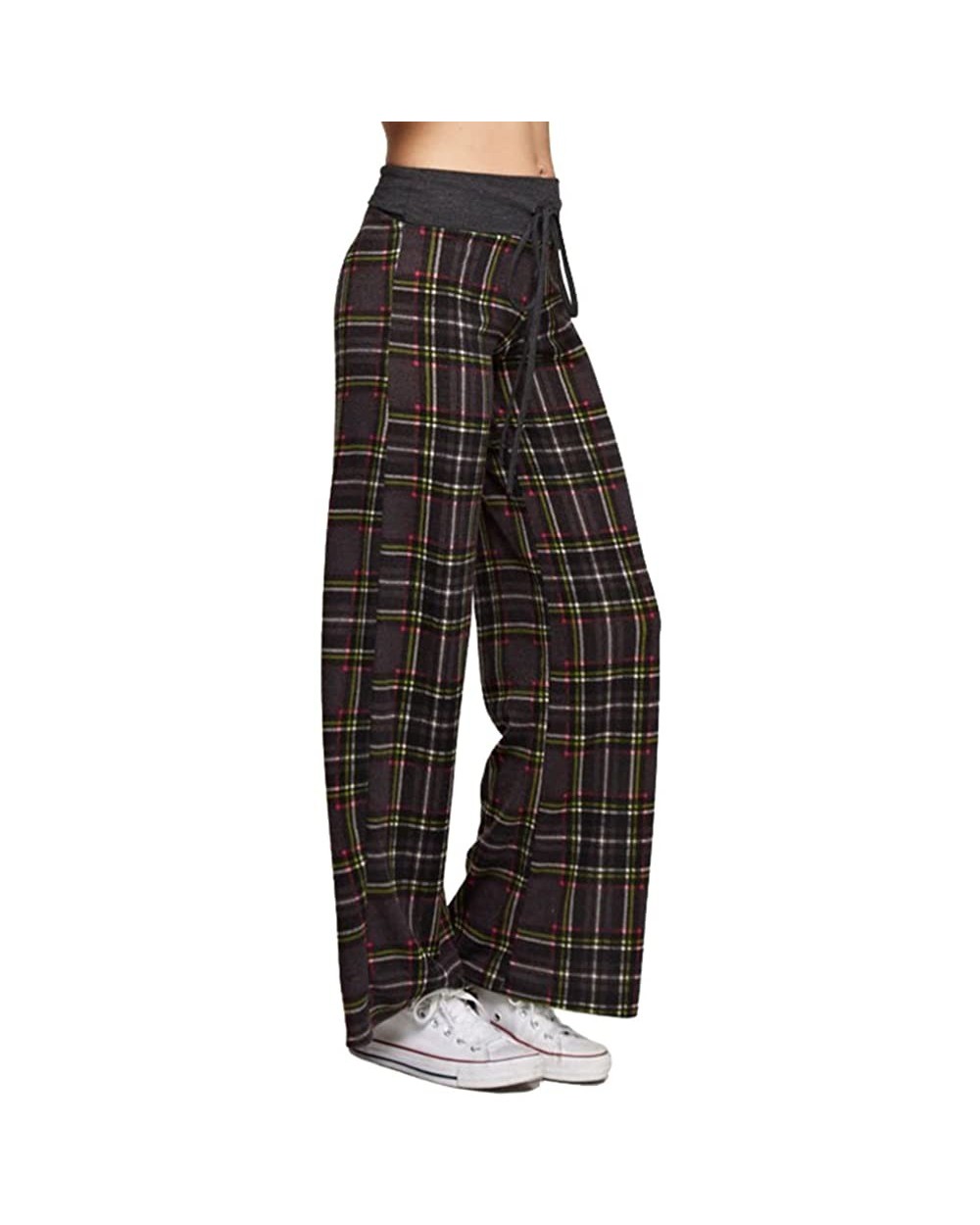 Women's Comfy Soft Stretch Floral Polka Dot Pajama Pants - Charcoal Plaid - C712NU1YT4K $23.06 Robes