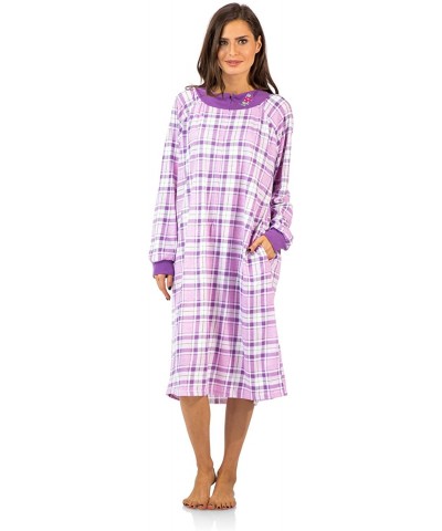 Women's Plaid Long Sleeve Zip Up Long Nightgown - Purple - CO12NRHV55A $31.44 Nightgowns & Sleepshirts