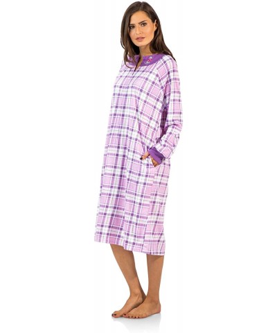 Women's Plaid Long Sleeve Zip Up Long Nightgown - Purple - CO12NRHV55A $31.44 Nightgowns & Sleepshirts