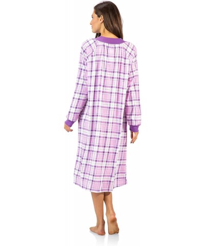 Women's Plaid Long Sleeve Zip Up Long Nightgown - Purple - CO12NRHV55A $31.44 Nightgowns & Sleepshirts