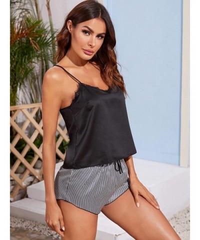 Women's Sleepwear Lace Cami Top with Striped Print Shorts 2 Piece Lingerie Pajama Set - Black White - CU19D3SQHS9 $20.64 Sets