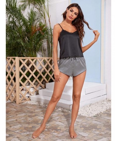 Women's Sleepwear Lace Cami Top with Striped Print Shorts 2 Piece Lingerie Pajama Set - Black White - CU19D3SQHS9 $20.64 Sets