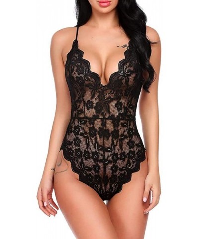 Women Teddy Lingerie One-Piece Babydoll Mini Bodysuit - Black - CH19D5UUDT4 $22.84 Baby Dolls & Chemises