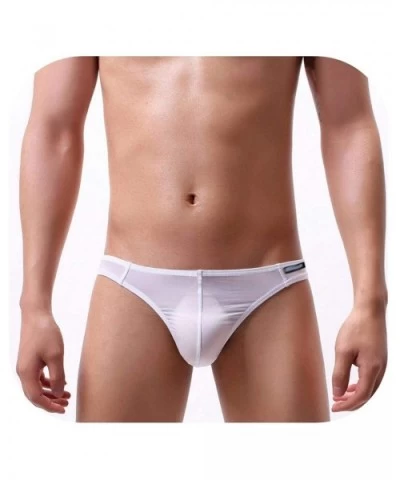 Men Thongs G Strings Sexy Ice Silk Underwear Ultra-Thin Panties Briefs Tanga Exotic Lingerie Cueca Underpants - White - CV198...