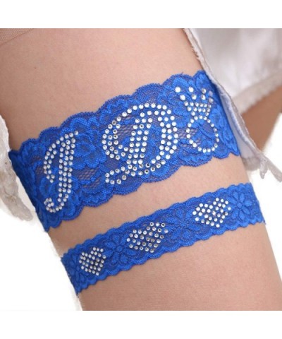 Bridal Garter Large - Garters for Bride - Garter Blue Set - Lace bridal Garter Set - Plus Size Garter Wedding - Navy - CN196U...