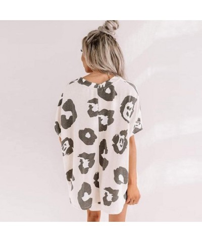 Womens ie dye/Leopard Printed Tee and Shorts Pajamas Set Casual Short Sleeve Sleepwear Pjs Sets Loungewear A Khaki - C5199QSY...