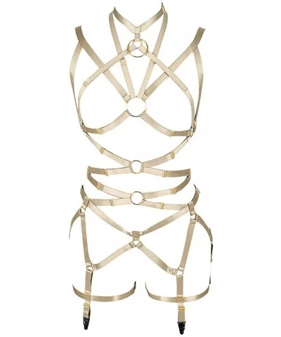 Women's Punk Cut Out Harness Body Full Strappy Lingerie Waist Garter Belts Set Elasticity Bralette Goth EDC Halloween Club Pa...