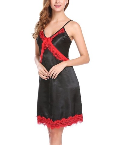 Women's Valentine's Satin Nightgowns Sexy Lingerie Full Slip Sleepwear Dress - 6991-black - CO18WUO2R67 $31.77 Slips