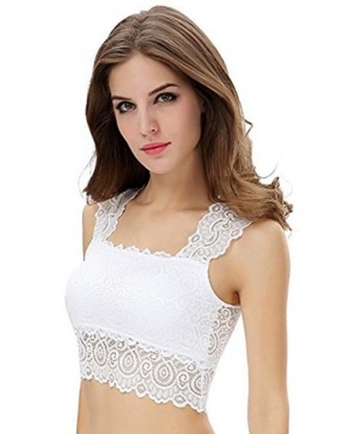 Women's Lace Bralette Bralet Bra Floral Bustier Crop Top Cami Padded Vest Tank - White 1 - CR185HY8CMD $14.56 Camisoles & Tanks