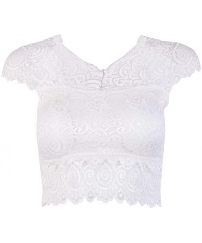 Women's Lace Bralette Bralet Bra Floral Bustier Crop Top Cami Padded Vest Tank - White 1 - CR185HY8CMD $14.56 Camisoles & Tanks