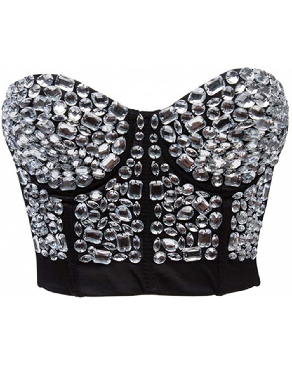 Womens Rhinestone Punk Goth Bra Clubwear Corset Top - Silver - CF11SKQ95VX $45.77 Bras