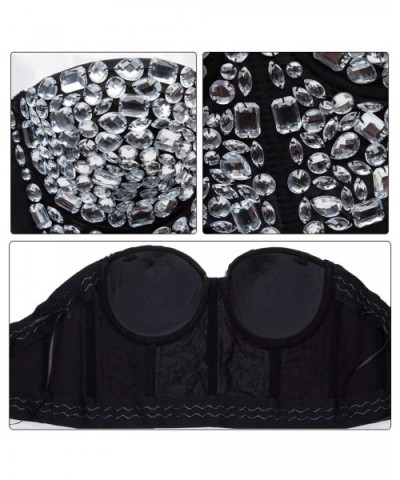 Womens Rhinestone Punk Goth Bra Clubwear Corset Top - Silver - CF11SKQ95VX $45.77 Bras