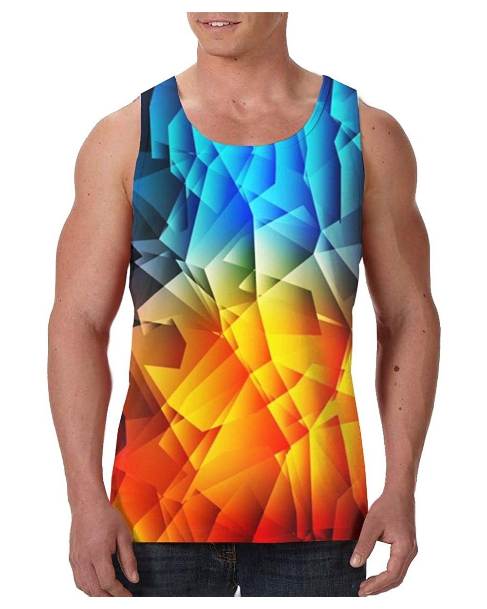 Men's Fashion Sleeveless Shirt- Summer Tank Tops- Athletic Undershirt - Red and Blue Abstract Background - C419D8D36A2 $32.46...