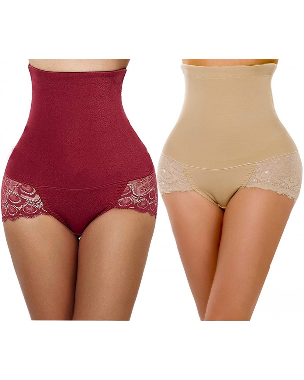 2 Pack Strapless Body Shaper High Waist Tummy Control Butt Lifter Panty Slim - Red+beige - CS18I6SRO63 $17.34 Shapewear