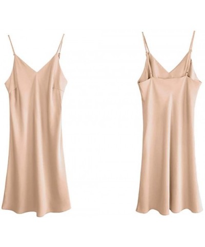 Women's Long Silky Tank Top Adjustable Spaghetti Strap Camisole Slip Dress - V-champagne - CY196H0C5TT $23.50 Slips