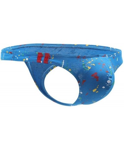 2019 Men Thongs and G Strings Sexy Printed Cotton Underwear Pouch Panties Bikini Briefs Cueca Underpants - E Blue - CE193HCSA...