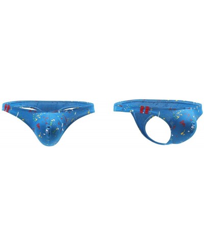 2019 Men Thongs and G Strings Sexy Printed Cotton Underwear Pouch Panties Bikini Briefs Cueca Underpants - E Blue - CE193HCSA...