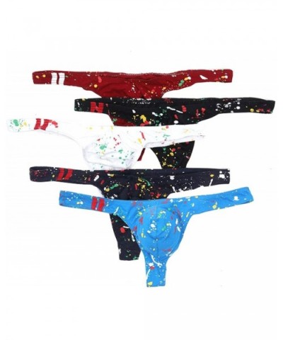 2019 Men Thongs and G Strings Sexy Printed Cotton Underwear Pouch Panties Bikini Briefs Cueca Underpants - E Blue - CE193HCSA...